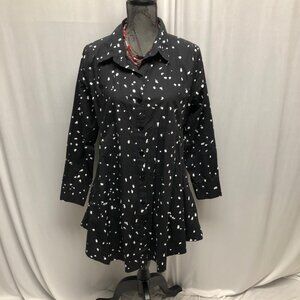 Snapdragon and Twig Cyrpress Top Womens Size Small Black White Dots Button Tunic